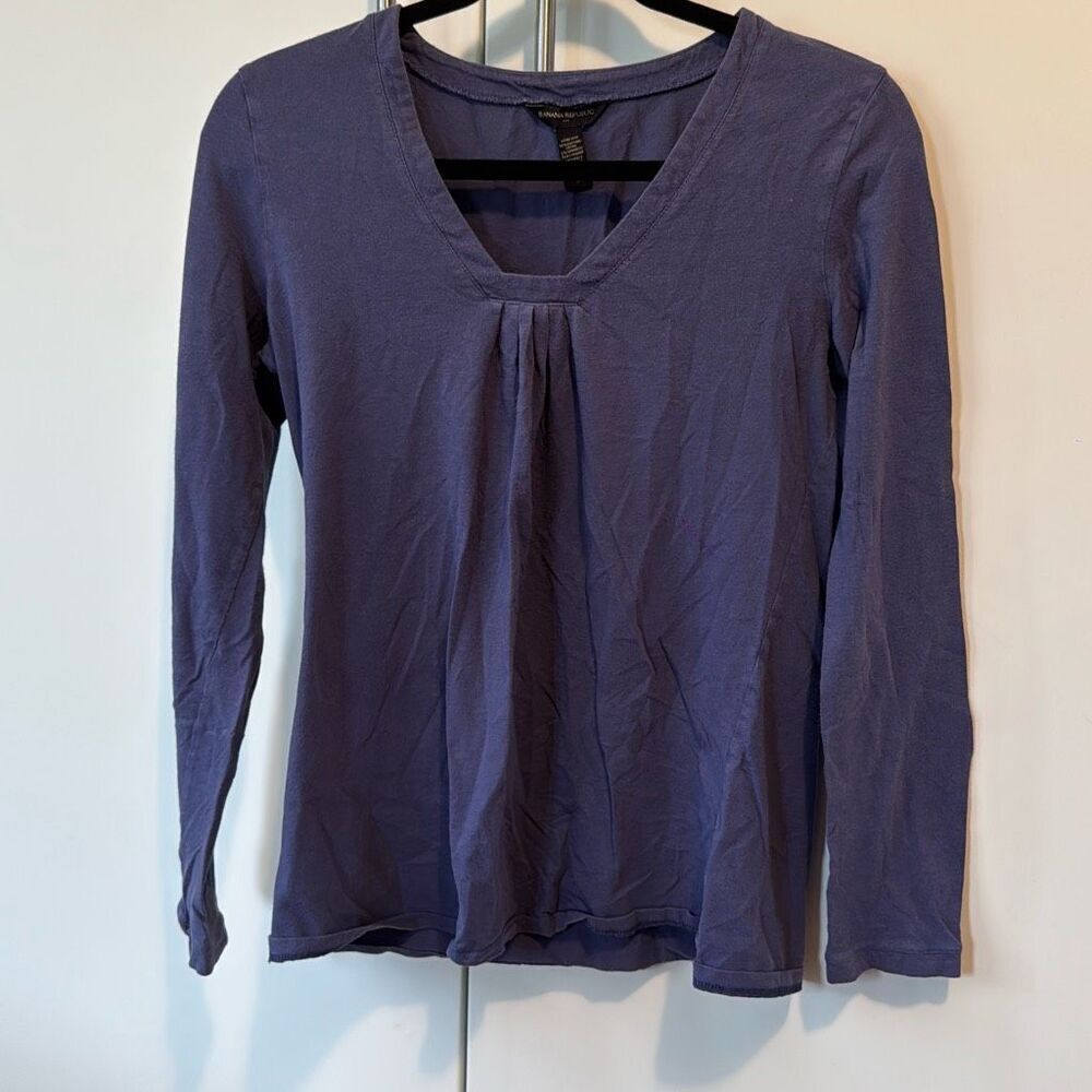 Banana Republic Womens Cotton vintage Top Sz Medium Purple Long Sleeve Slim‎ Fit